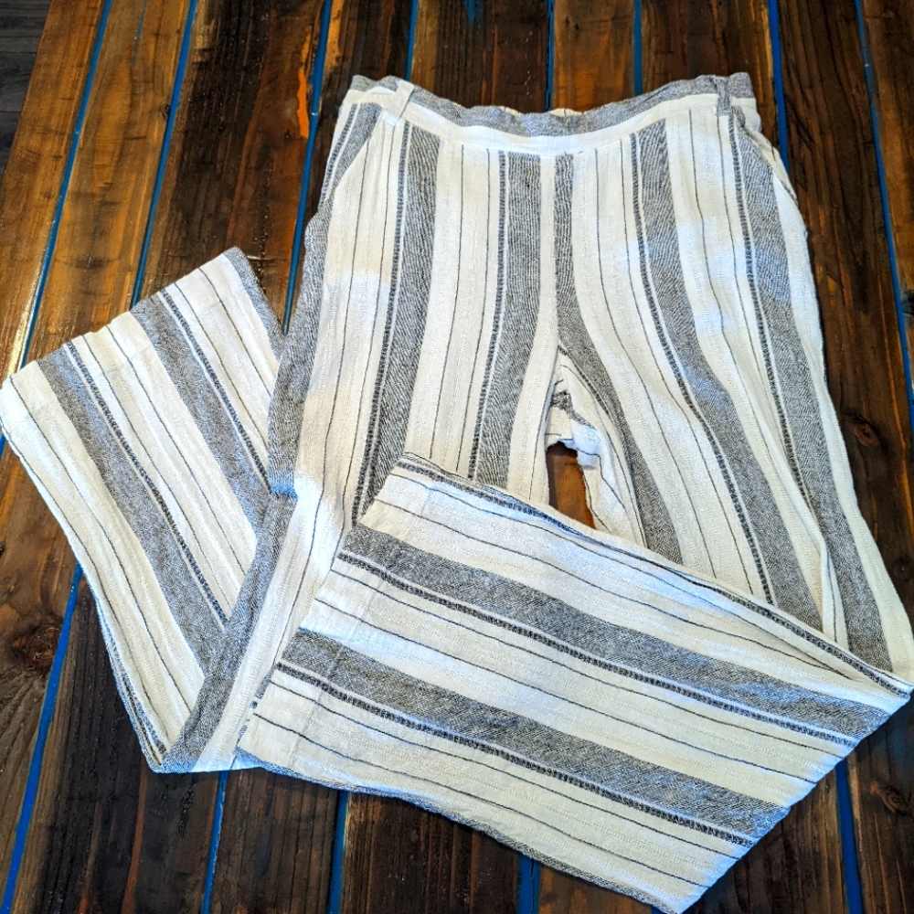 Linen Wide leg pants White/black stripes